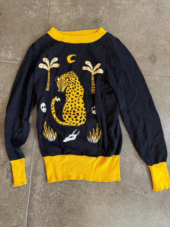 OXKnit Sweaters - Black & Yellow Leopard Skulls jacquard vintage Sweater